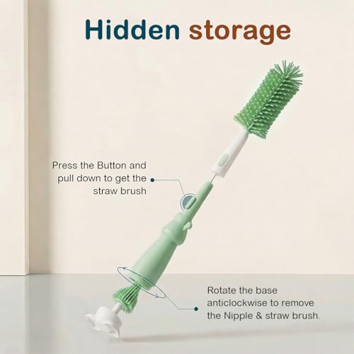 Image of TONY STARK Baby 3-in-1 Silicone Bottle Cleaning Brush Set | 360 Rotatable Handle, BPA-Free Soft Bristles for Cleaning Bottles, Nipples & Pacifiers Safely (Green)