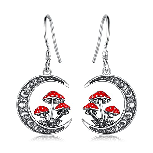 Mushroom/Dragon/Raven Earrings 925 Sterling Silver Mushroom/Dragon/Raven Dangle Earrings Moon Phase Jewelry Gifts for Women