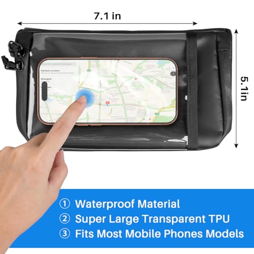 Image of WOTOW Bike Waterproof Handlebar Bag, Bicycle Front Basket Pack with Touch Screen Phone Holder, Reflective Storage Pouch 3L for Men Women Kids Outdoor Road MTB Cycling
