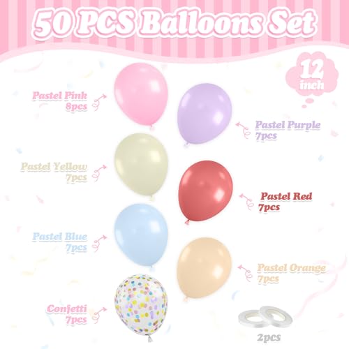 Image of Pastel Balloons, 50 Pcs Colorful for Girls Birthday Baby Shower Party Decor