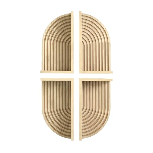 Image of American Art Decor Natural Boho Arched Lunar Ledges Wall Shelf, Wood 4 Piece Floating Display Shelf, Modular Arch Bookshelf for Bedroom, Bathroom, Kitchen & Living Room Decor, 6 inch x 12 inch x 4.75 inch