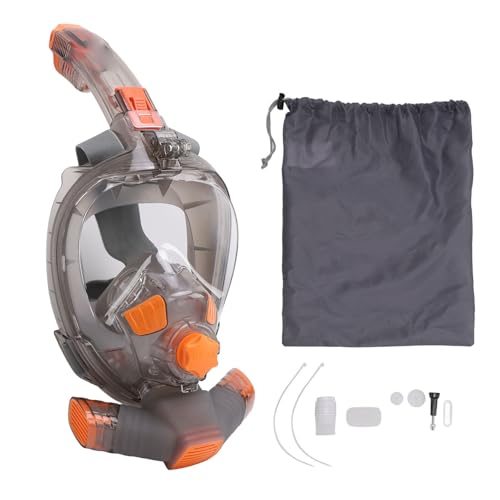 Gavigain Full Face Snorkel Goggle Anti Fog 180 Degree View Snorkeling Gear for Comfortable Breathing Orange Gray (S M)