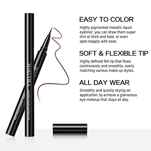 Maki Yika 7Color Glitter Eyeliner Shimmer Eye Liner, 7Colors Metallic Liquid Eyeliner Pen, Colorful Sparkling Eye Liner Pen, Long Lasting & Waterproof & Smudgeproof & High Pigment #TOP2