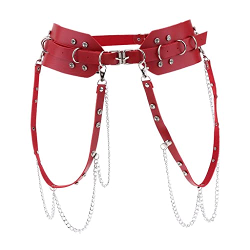Women's Stylish Leather Waist Chain with Adjustable Band, Red, as described