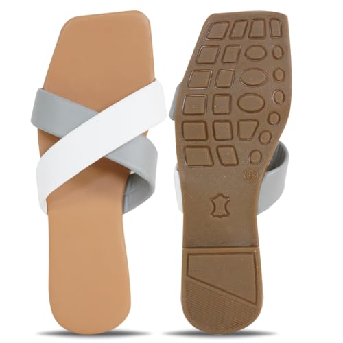 Image of TIGER COLLECTIONS Women's Flat Cross Strap Slippers | Comfortable Open Toe Casual Slip-On Sandals | Lightweight Anti-Skid Daily Wear Fashion Flats for Women & Girls