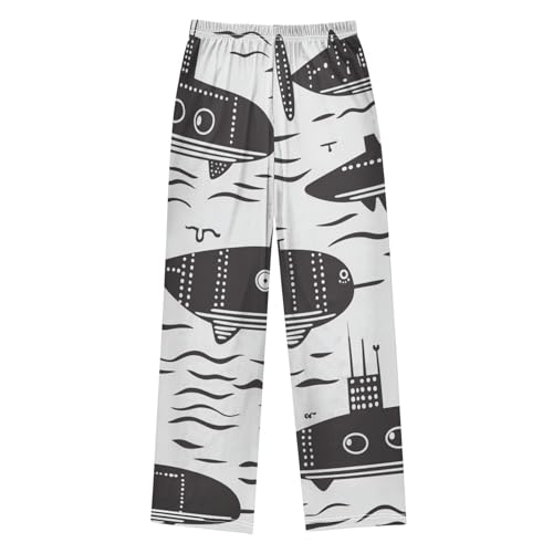 ZZXXB Retro Marine Submarine Boys Long Pants Soft Trousers Elastic Waist Kids Lounge Bottoms with Pockets S-XL2