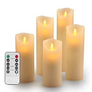 OSHINE LED Candles Flameless Candles :H(5.5″ 6″ 6.5″ 7″ 8″) Realistic Dancing Mood Candles and 10 Key Remote Control with 24 Hour Timer Function Gift Decoration Party(Ivory)