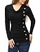 Allegra K Women's Cowl Neck Long Sleeves Buttons Decor Ruched Top Black XL