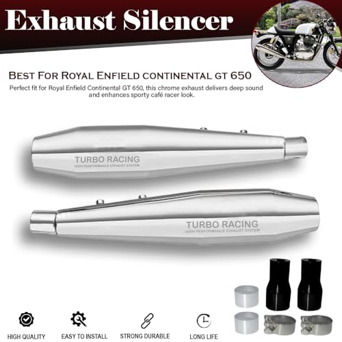 Image of Turbo Racing Exhaust Silencer for Royal Enfield Continental GT 650 | Chrome Finish | High Performance, Deep Sound, Durable (Set of 2)