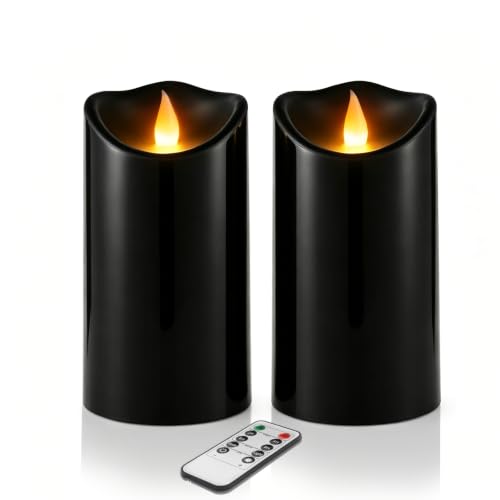 Image of Flameless Candles 3 inchD X 6 inchH Set of 2 Outdoor Indoor Pillars Battery Operated Flickering Candles Include 10-Key Remote Timer Function, Fake Plastic Pillar Candles for Aniversary, Christmas Decor