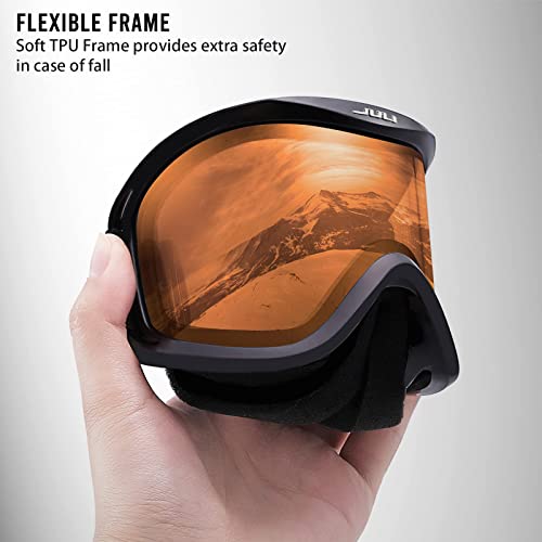 Juli Kids Ski Goggles,Snow Snowboard Goggles Boy Girl Snowmobile Skiing Skating Age 3-8 (Matte Black Frame/Citrus Orange) #TOP2