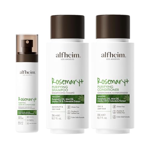ALFHEIM Rosemary Shampoo Conditioner Leave-in Conditioner 3-piece set Deep Cleansing Scalp Care Strengthens Roots & Prevents Flatness Sulfate & Paraben-Free for Oily Scalp & Sensitive Skin