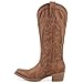 Foscape Brown Cowboy Boots for Women Knee High - Snip Toe Embroidered Cowgirl Boots Chunky Heel Fashion Retro Western Boots with Padded Hand-Brushed 10