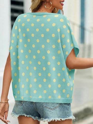 Image of Saodimallsu Womens Summer Oversized Cardigans Batwing Short Sleeve Lightweight Button V Neck Casual Knit Sweater Tops