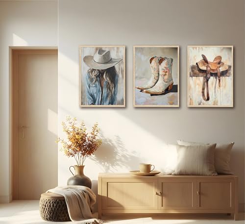 Image of FJKLRP 3Pcs Cowgirl Canvas Wall Art 16x24 inches Unframed