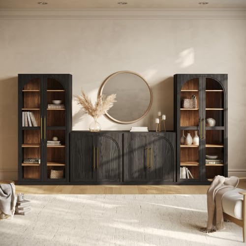 Image of BELLEZE Jagger 128 inch Wall Unit 3-Piece Modular TV Stand - Ebony