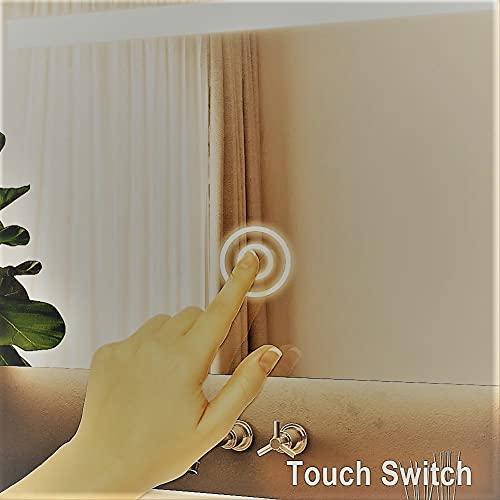 Image of LED Bathroom Mirror with Light, 3 Color Lights | Touch Sensor Anti-Fog Backlit Vanity Mirror, Wall Mounted Waterproof Mirror for Wash Basin & Makeup (76x106 cm)