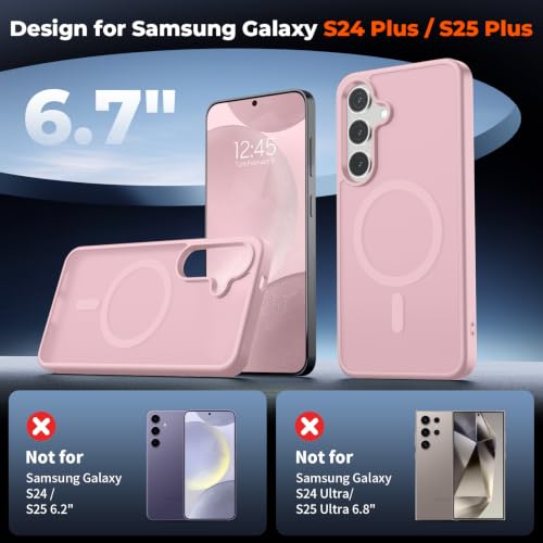 Image of SUPFINE Magnetic for Samsung Galaxy S24 Plus Case / S25 Plus Case with Screen Protector, (Built-in Magnets) (Military Grade Drop Protection) Slim Translucent Shockproof Phone Case,Pink