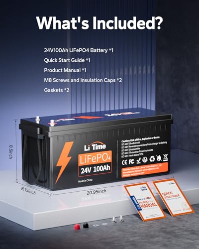 Image of Litime 24V 100Ah LiFePO4 Lithium Battery, Built-in 100A BMS, 4000+ Deep Cycles for Trolling Motors, RVs, Marine, Off-Grid, Home Energy