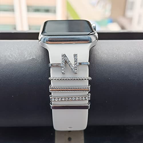 Image of 5Pcs Charms for Apple Watch band 41mm 45mm 40mm 44mm 38mm 42mm 46mm 49mm Women,Diamond+Metal Jewelry Decorative Ring For iWatch series 11 10 9 8 7 6 5 4 se 3 /2,Galaxy watch 7 /6 /5 /4,Strap Accessories