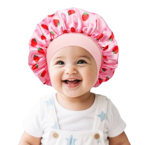 Satin Baby Bonnet for Sleeping Silk Sleep Cap Bonnets for Baby Girls and Boys Infant Strawberry