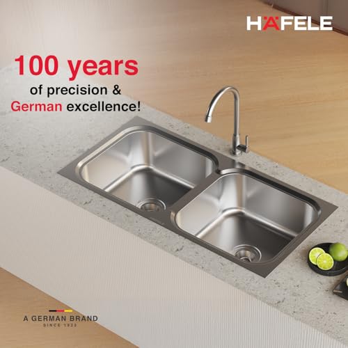 Image of Hafele Orion 3718 Stainless Steel Double Bowl Kitchen Sink | 37x18 Inches | 304 Grade Steel | Satin Finish | Dual Bowl Design for Multi-Tasking | Modern Kitchen Sink