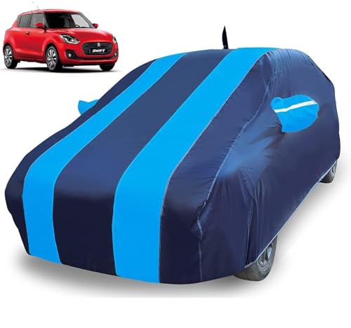 Image of Auto Hub Car Cover Compatible with Maruti Swift (Model : 2013-2017) with Antenna & Mirror Pocket, Weather Proof, Triple Stitched, Swift Car Cover- Navy-Blue