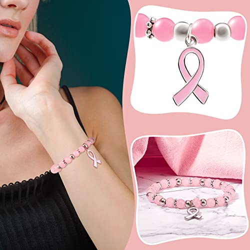 Taiyin Breast Cancer Awareness Beaded Multi Colored Bracelet Adjustable Breast Cancer Gifts for Women Pink Ribbon Bracelets (12 Pcs)3