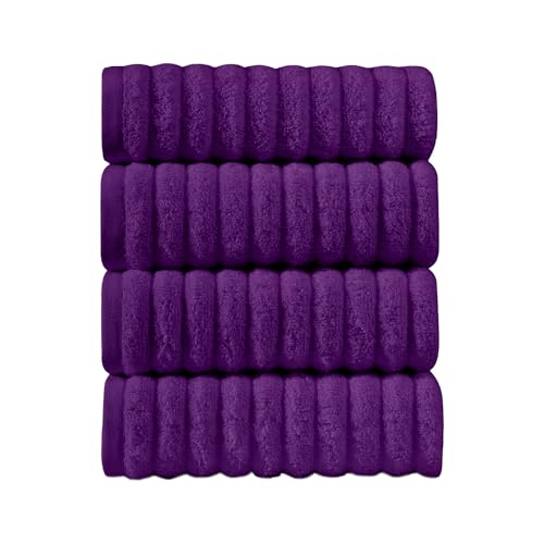 Image of Elegant Comfort Luxury 100% Turkish Cotton Corduroy Ribbed 4 Pack Hand Towel Set 16 x 28 Inch - Absorbent, Super Soft, Quick Dry, Premium Towels for Bathroom, Gym, Spa and Hotel Use, Purple