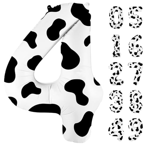 Image of 40 Inch Cow Print Balloon, Number 4 balloons Cow Balloons for 4st birthday decoration, Large Cow Number Balloons for western party decorations Baby Shower Animal Theme Party Holiday Decor