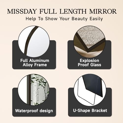 MISSDAY Oversized Full Length Mirror, Arched Floor Mirror 81" x 41", Black - image 3
