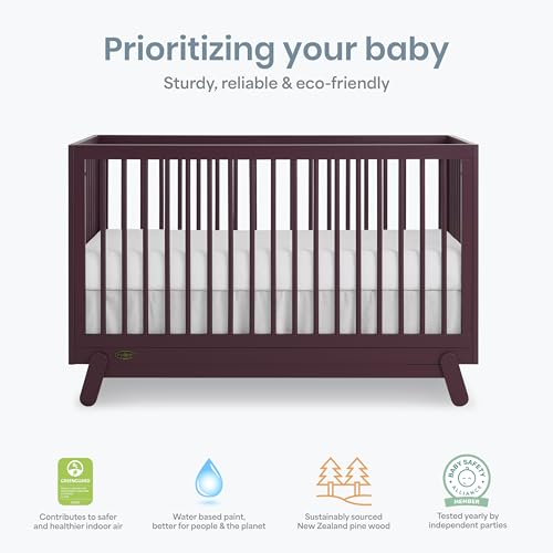Image of Dream On Me Hygge 5-in-1 Convertible Full-Size Baby Crib in Auburn, GreenGuard Gold & BSA, Converts to Toddler, Day & Full-Size Bed, Adjustable Mattress Heights, Modern Nursery