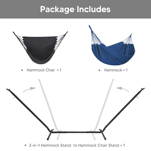 Image of SUNCREAT 2-in-1 Convertible Backyard Fabric Hammock with Stand, Dark Blue
