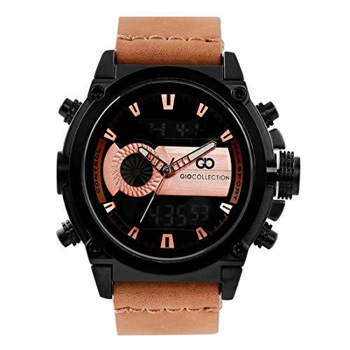 Gio Collection Analog Digital Watch for Men's Unique Leather Strap to complement Your Look, Gift for Men's- G3010-02