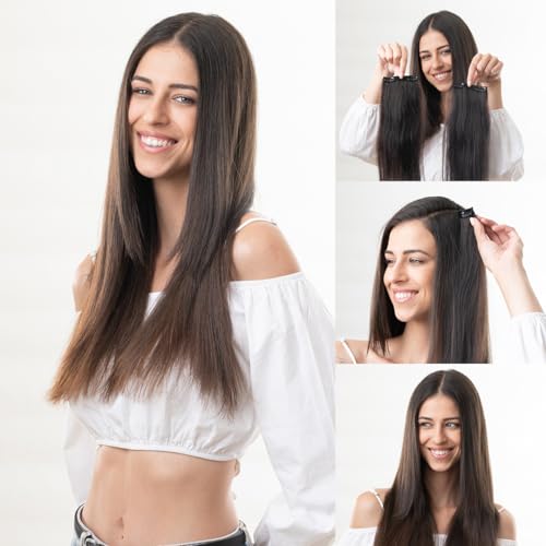 Image of HairOriginals 100% Human Hair Extension for Women | Clip-In Side Patch Pair for Instant Volume and Length, Pack of 2 - Natural Black, 20 Inches