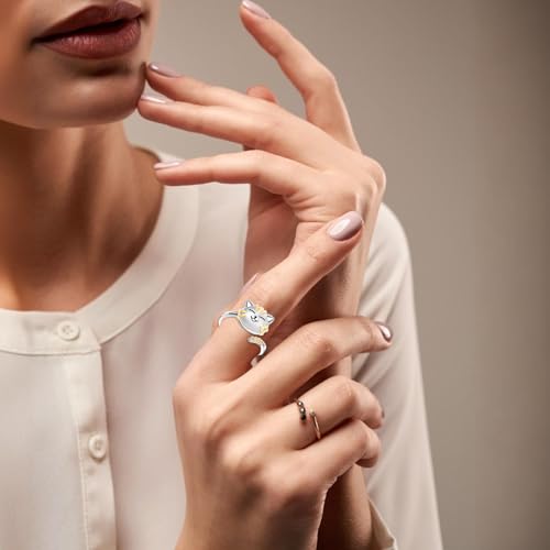 Cute Cat Spinner Rings Open Adjustable Animal Pet Kitten Ring Dainty Stackable Band Fidget Anxiety Worry Stress Relieving Finger Promise Engagement Gifts for Women Cat Lovers4