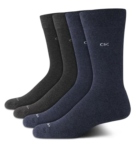 Calvin Klein Men's Crew Socks - 4 Pack Soft Cotton Blend Cushioned and Cuffed Dress Socks for Work & Daily Wear (Size: 7-12)