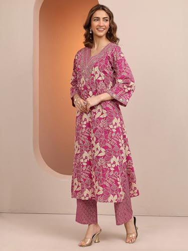 Image of Libas Printed Cotton Straight Kurta With Trousers and Dupatta | daily wear suit