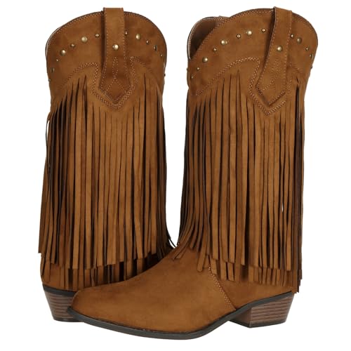 SheSole Women's Extra Wide Calf Fringe Boots Wide Width Western Cowgirl Cowboy Boots Plus Size Comfortable for Full Figures2