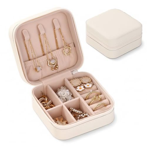 Porta Joias de Viagem Portátil – Estojo Organizador para Colares, Anéis, Brincos e Pulseiras | Compacto, Elegante e Antirriscos (Pérola)