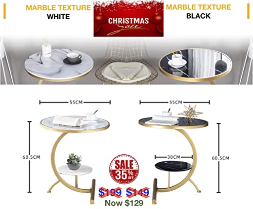Decor & More Round Coffee Table With Storage Shelf For Home & Living Room| Marble Look| Side & Corner Table| Sofa End Table| Night Stand Table| Snack Table| Multi-Use Table| Outdoor & Indoor Furniture #TOP3