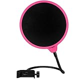Dragonpad USA pop filter Studio Microphone Mic Wind Screen Pop Filter Swivel Mount 360 Flexible Gooseneck Holder, Framed Pink on Black