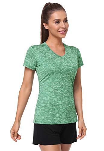 Xelky 3-4 Pack Women's V Neck Tshirt Short Sleeve Moisture Wicking Athletic Shirts Sport Activewear Fitness Workout Gym Tops 4Black/Gray/Cyan/Green L #TOP2