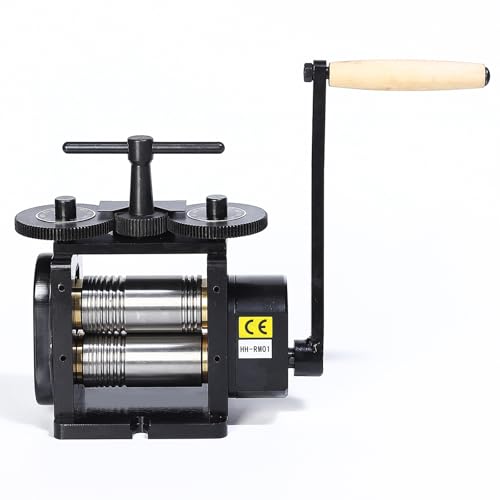 HAADID Rolling Mill for Jewelry 110MM Width 3-in-1 Manual Roller Mill Machine with Hand Crank for Metal Stretching Wire Shaping Printing Embossing Patterns Textures