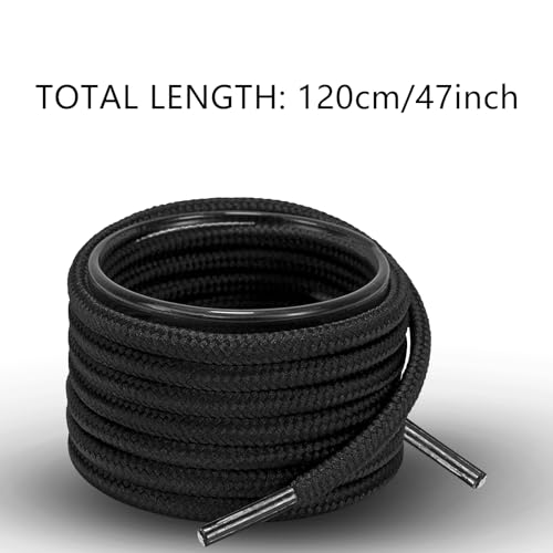 Round Sneaker Shoe Laces, 120cm/47inch, Polyester Material with Anti-Fray Tips, Versatile for Fashion and Crafts, Black2
