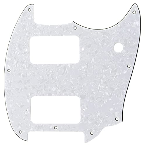 Image of Musiclily Pro 9 Holes Round Corner HH Guitar Pickguard 2 Humbuckers for Squier Bullet Series Mustang Electric Guitar, 4Ply White Pearl