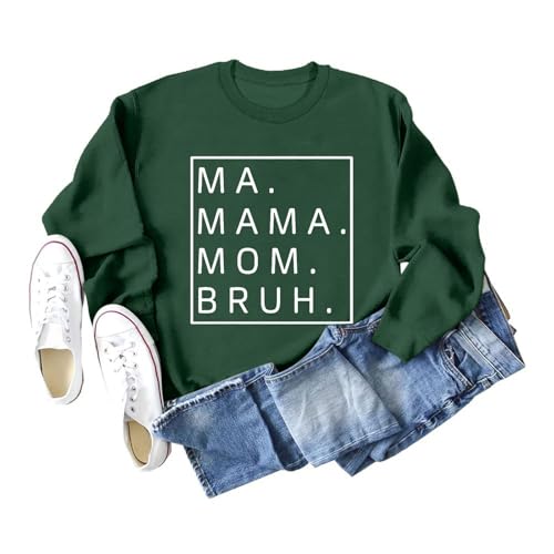 Generisch Ma Mama Mom camisola mulher mãe Life Graphics t-shirts soltas de manga comprida tops Mama Mommy Shirt, Verde escuro, L
