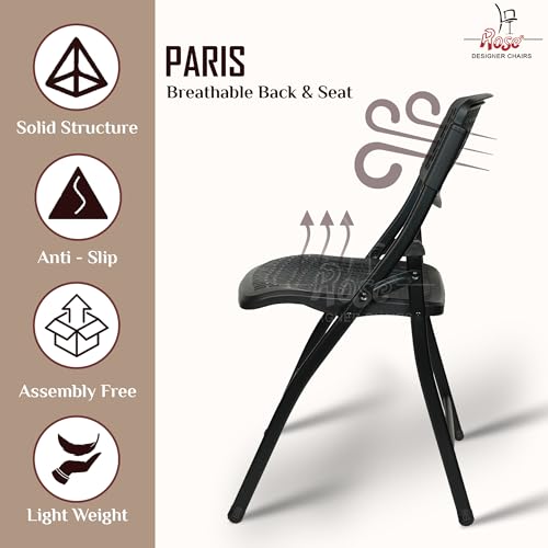 Image of ROSE Paris | Plastic Folding Chair | Portable & Foldable Chair for Home, Dining, Balcony, Office & Study | Comfortable Folding Plastic Chair for Students, Camping, Laptop & Multipurpose Use (Black)