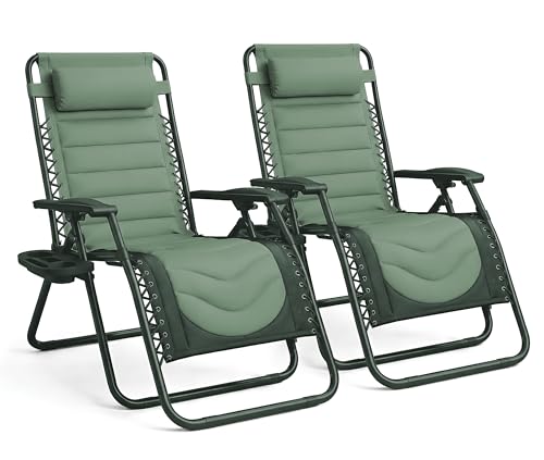 KEPLIN Set of 2 XXL Premium Heavy Duty Padded Two Tone Zero Gravity Chairs - Luxurious Garden Recliners, Adjustable Headrest, Cup & Phone Holder, Foldable, Patio Sun Loungers - 150kg Weight Capacity