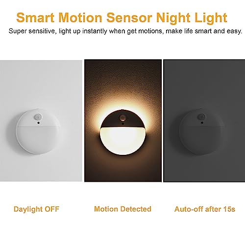 Yunlex 2 Pack Motion Sensor Night Light, 2 Light Sources, 3 Light Modes, Battery-Powered Closet Lights, Stick-Anywhere, Stepless Dimming Nightlight For Stairs, Bathroom, Bedroom, Hallway, Warm White #TOP1